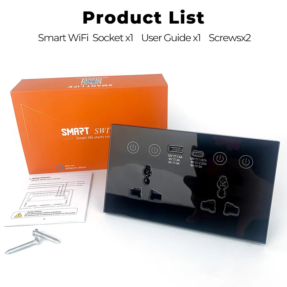 Smart WiFi Dual Wall Socket With USB/C-Type