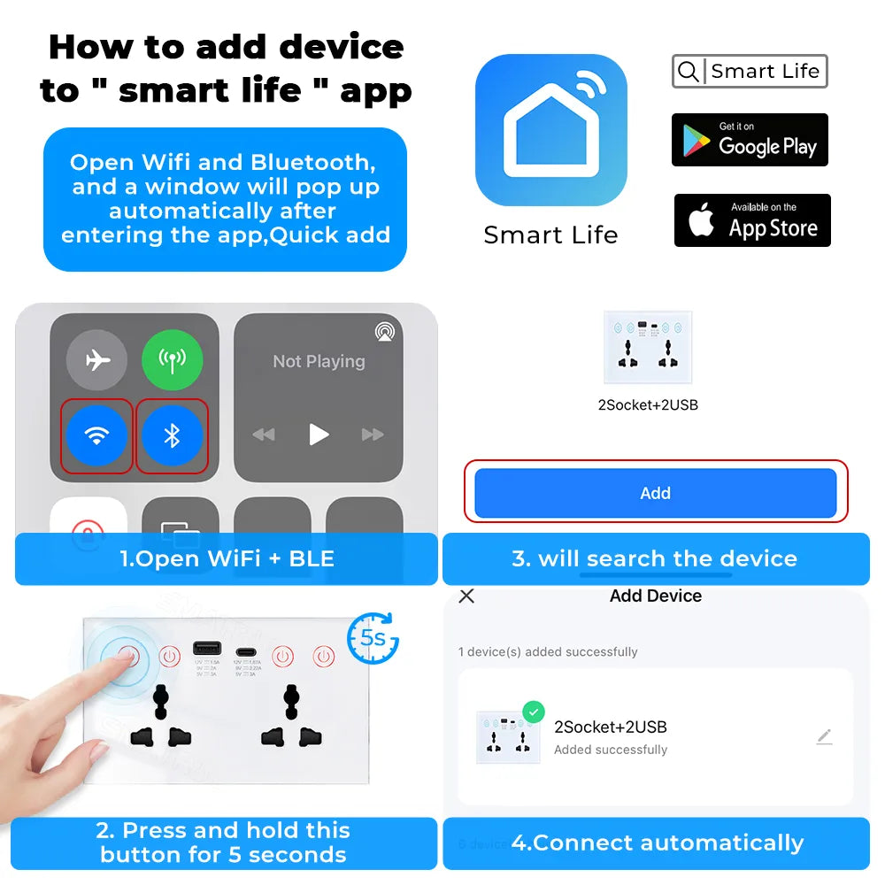 Smart WiFi Dual Wall Socket With USB/C-Type