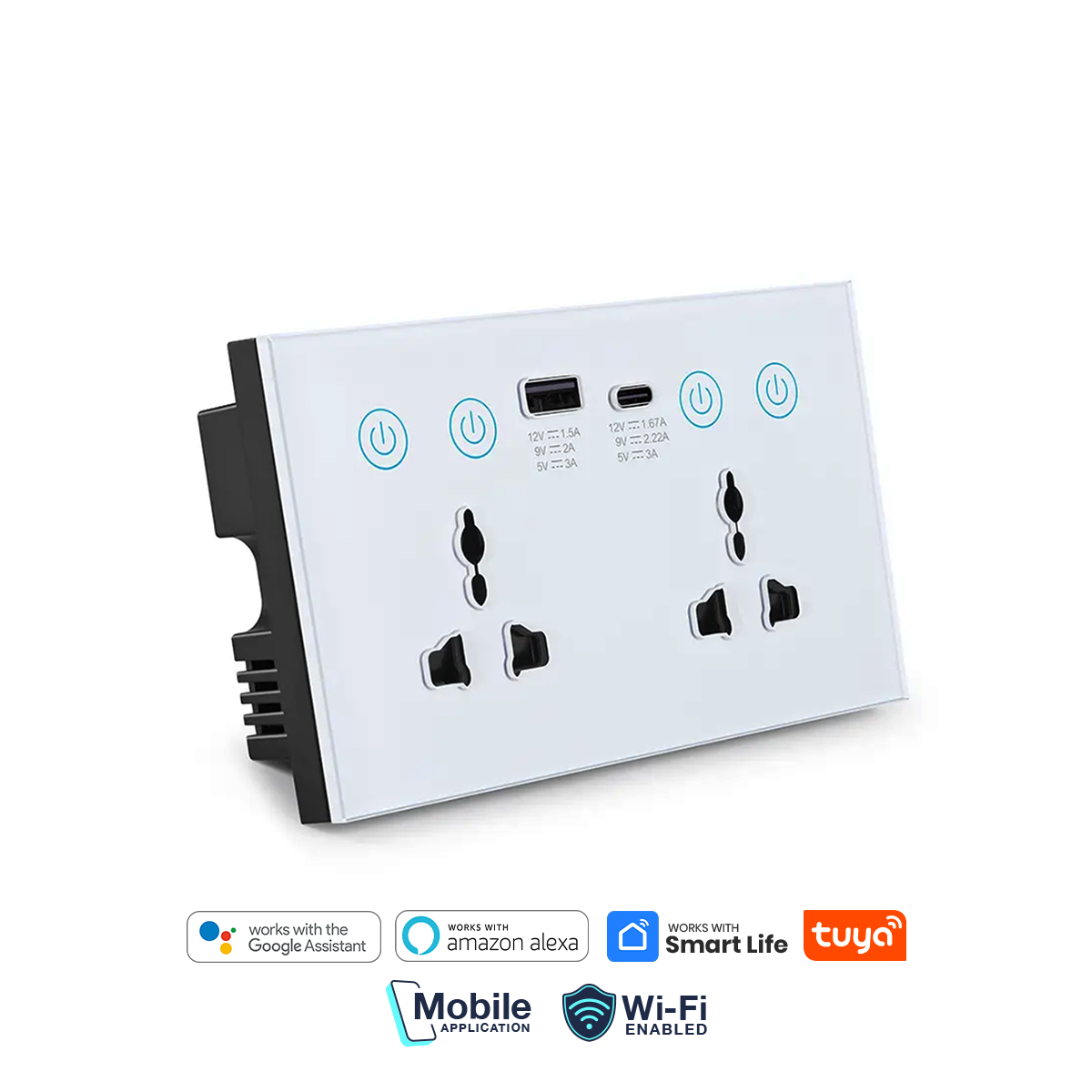 Smart WiFi Dual Wall Socket With USB/C-Type