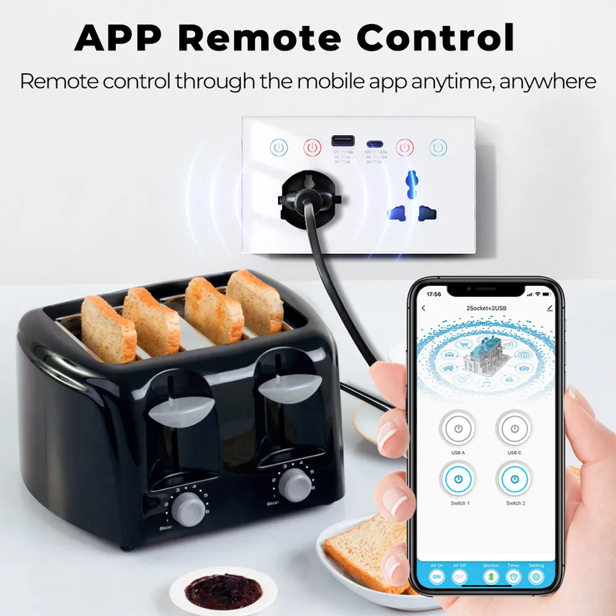 Smart WiFi 4-in-1 Universal Wall Socket - 13A