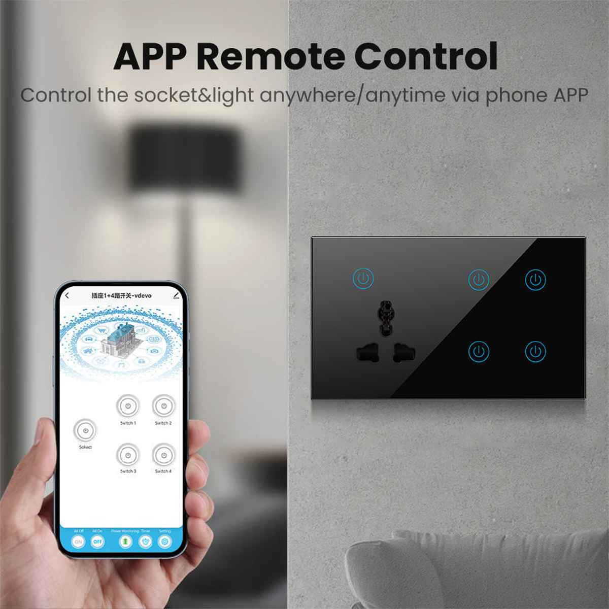 Smart WiFi 4 gang + Socket Wall Switch