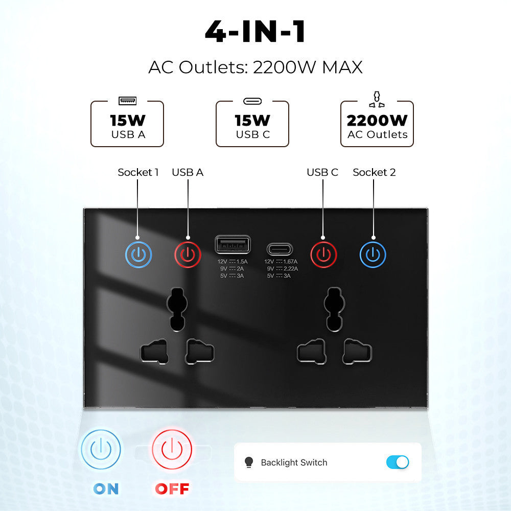 Smart WiFi Dual Wall Socket With USB/C-Type