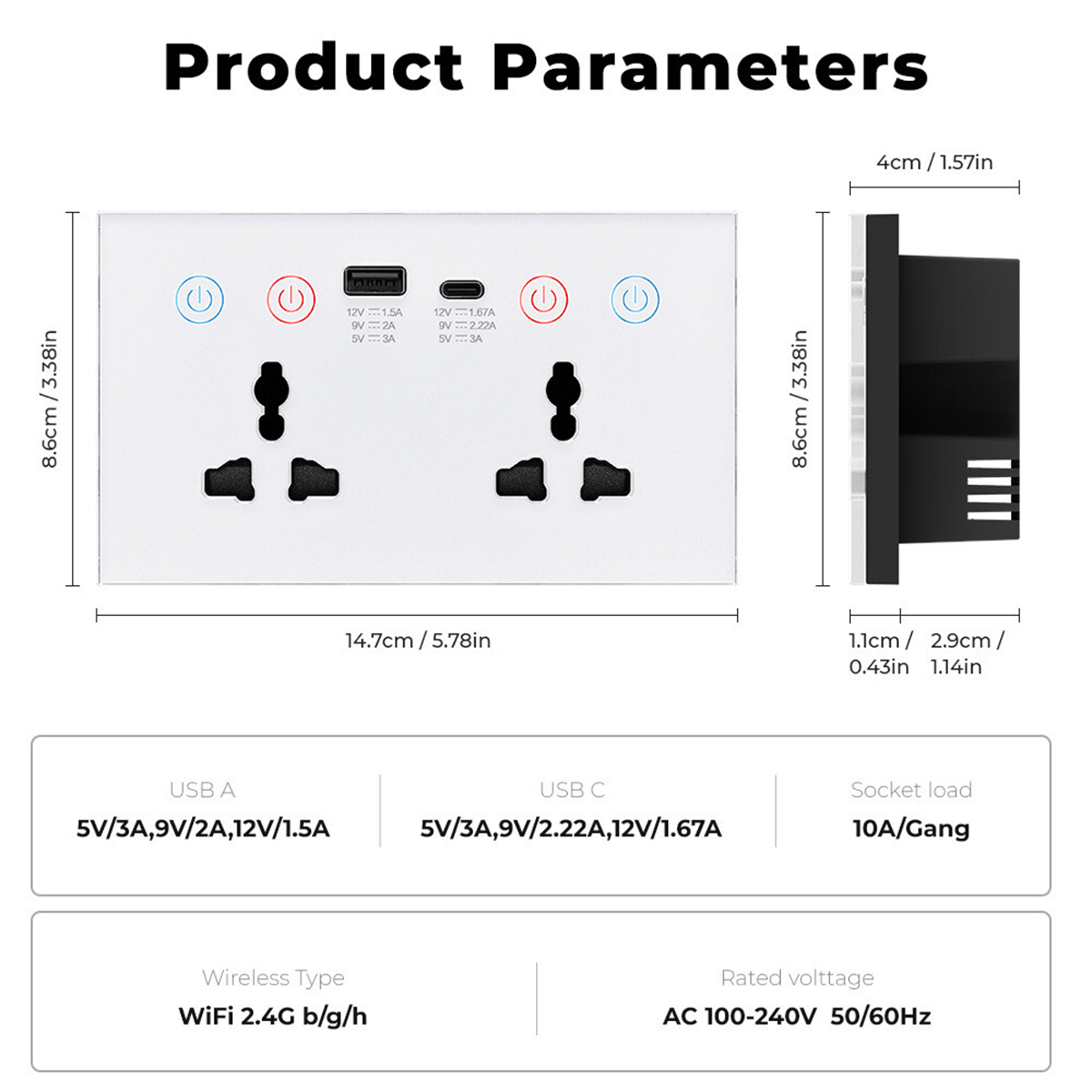Smart WiFi Dual Wall Socket With USB/C-Type