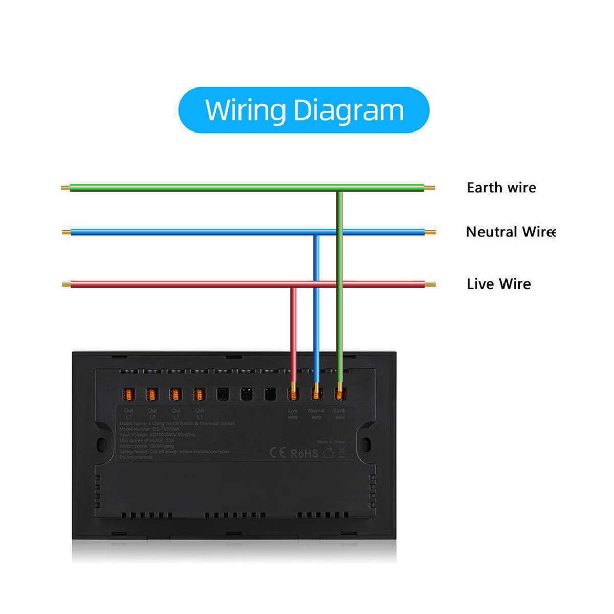 Smart WiFi 4 gang + Socket Wall Switch