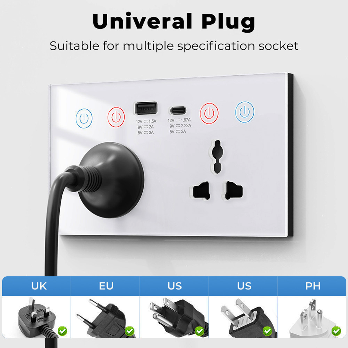 Smart WiFi 4-in-1 Universal Wall Socket - 13A