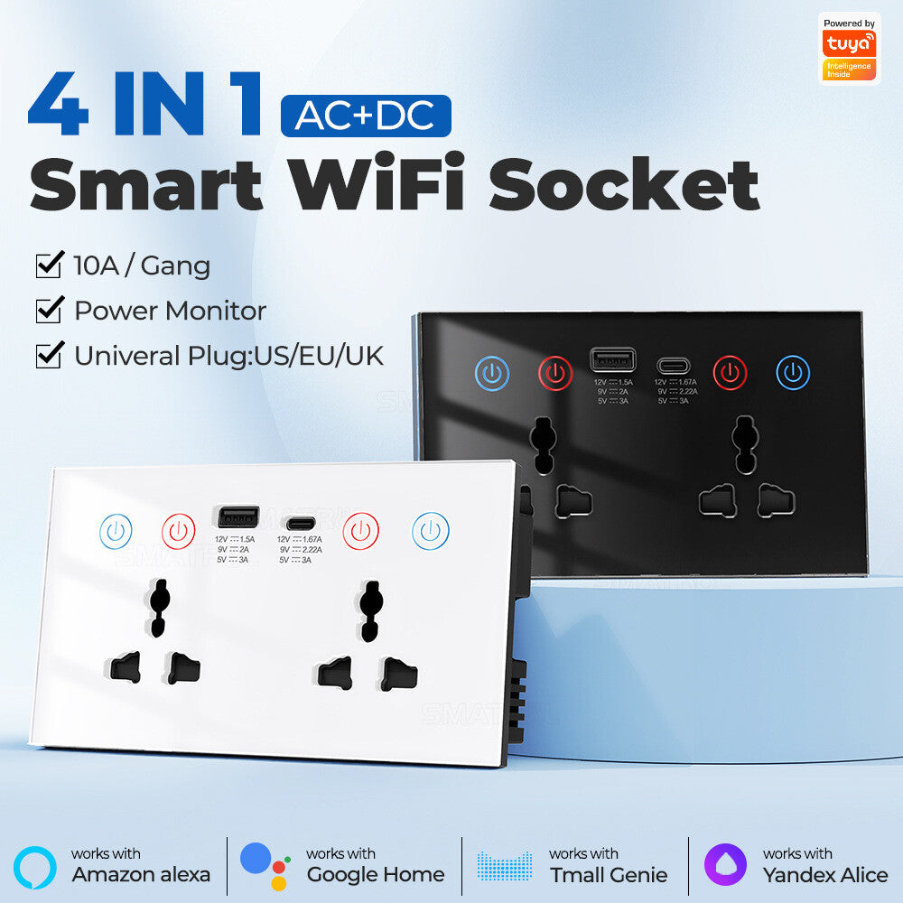 Smart WiFi Dual Wall Socket With USB/C-Type