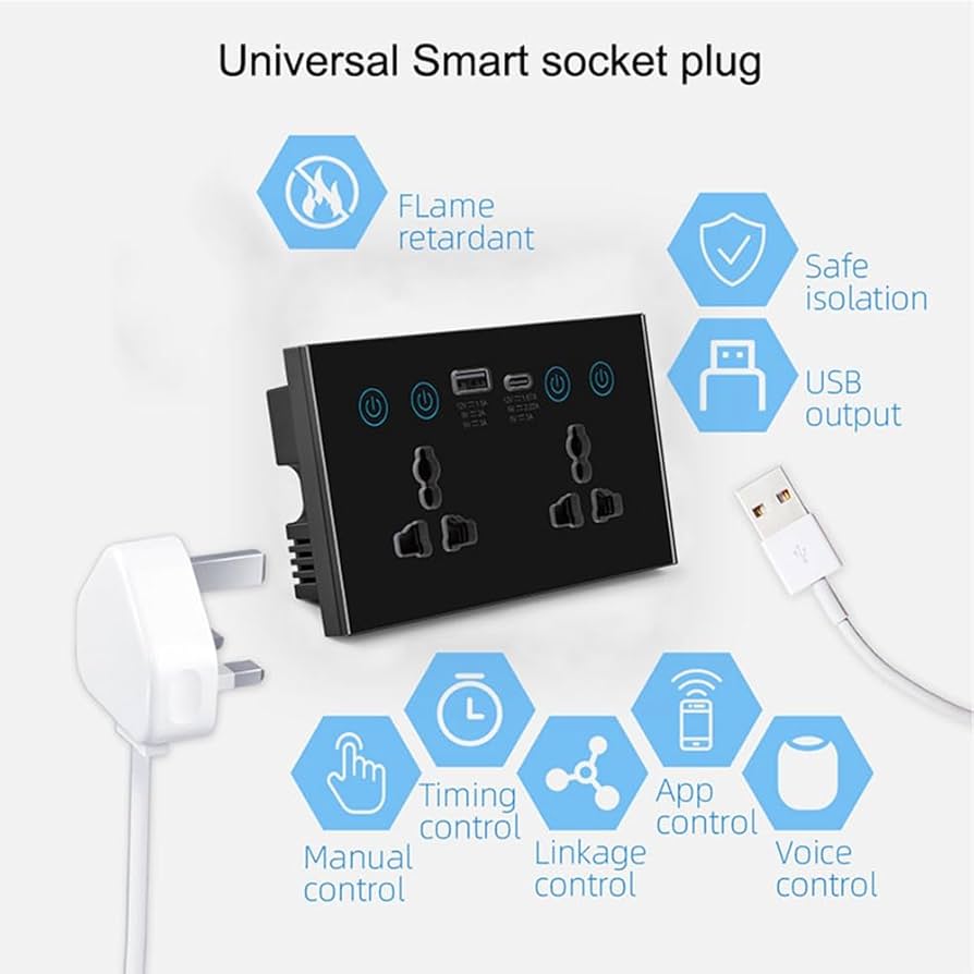 Smart WiFi Dual Wall Socket With USB/C-Type