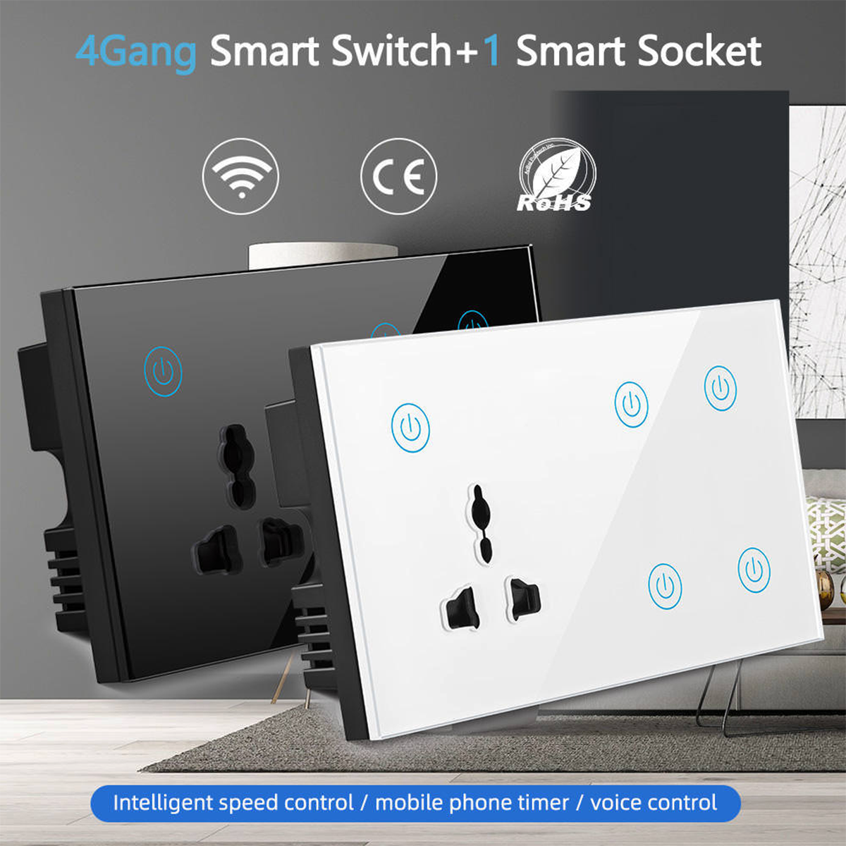 Smart WiFi 4 gang + Socket Wall Switch