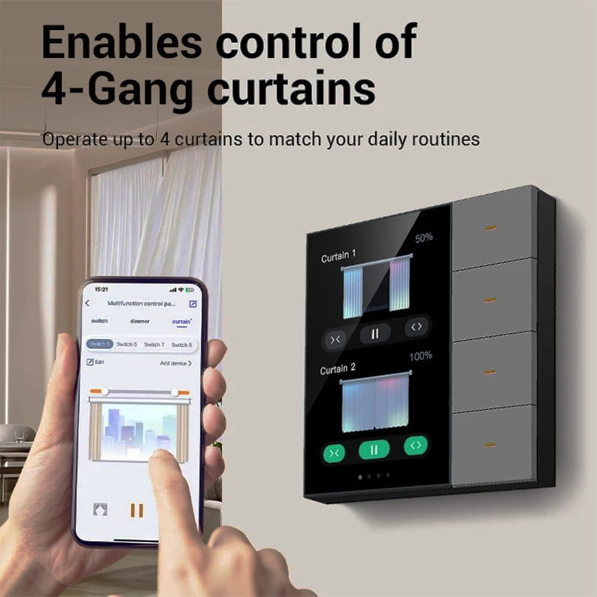 Smart Touch Panel Control With 4 Gang Switch