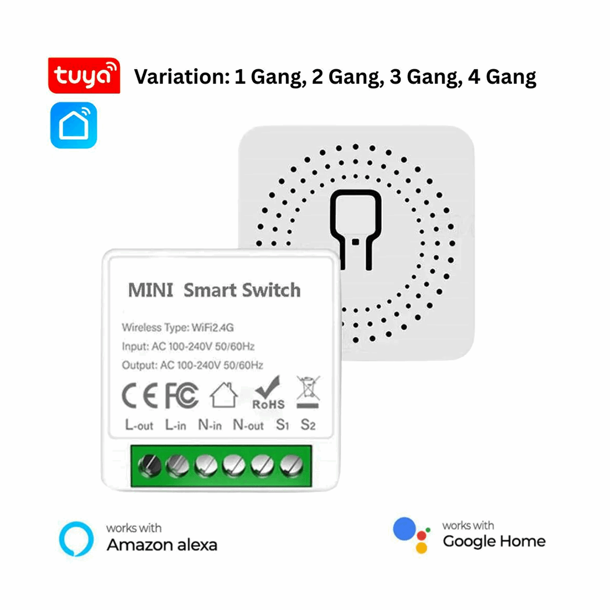 Smart In Wall Mini Switch (1–4 Gang) Alexa