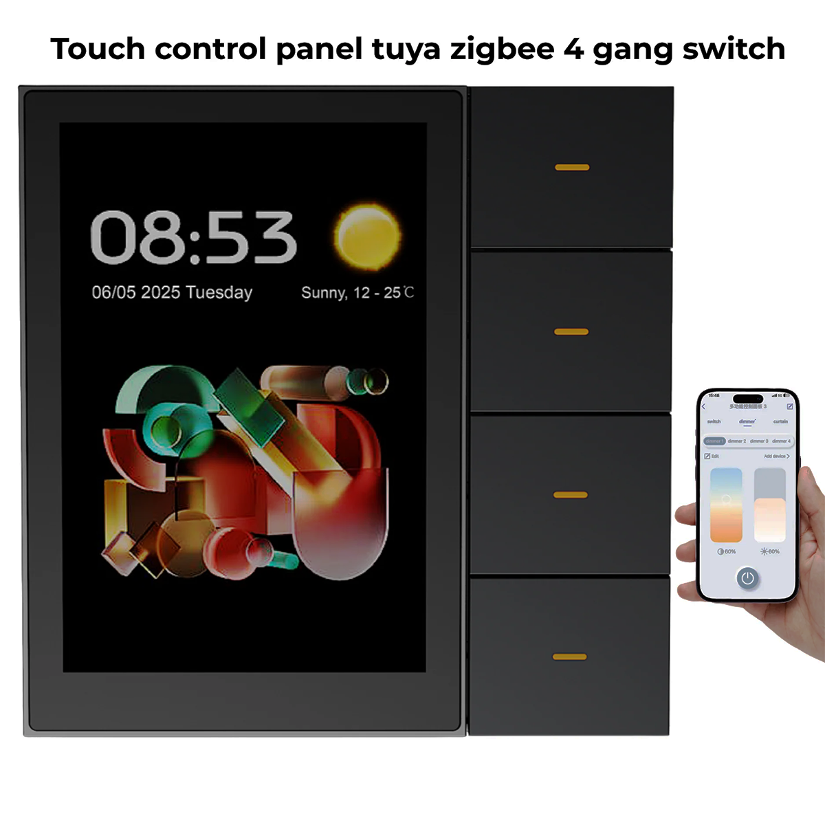 Smart Touch Panel Control With 4 Gang Switch Mobile App